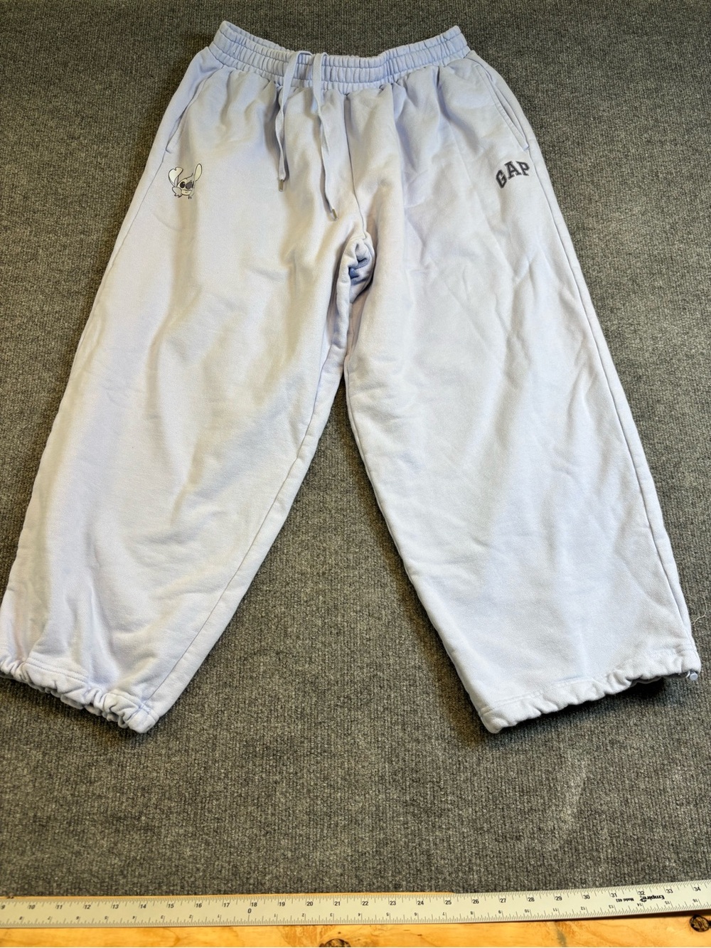 GAP x Disney Stitch Sweatpants Women’s Medium Petite Light Blue Baggy Barrel - Picture 9 of 13